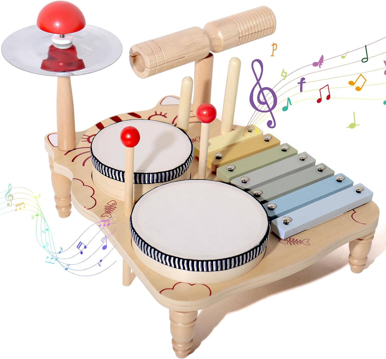 Musical Instrument For Toddlers - Wooden Xylophone Drum Set For Toddlers,Montessori