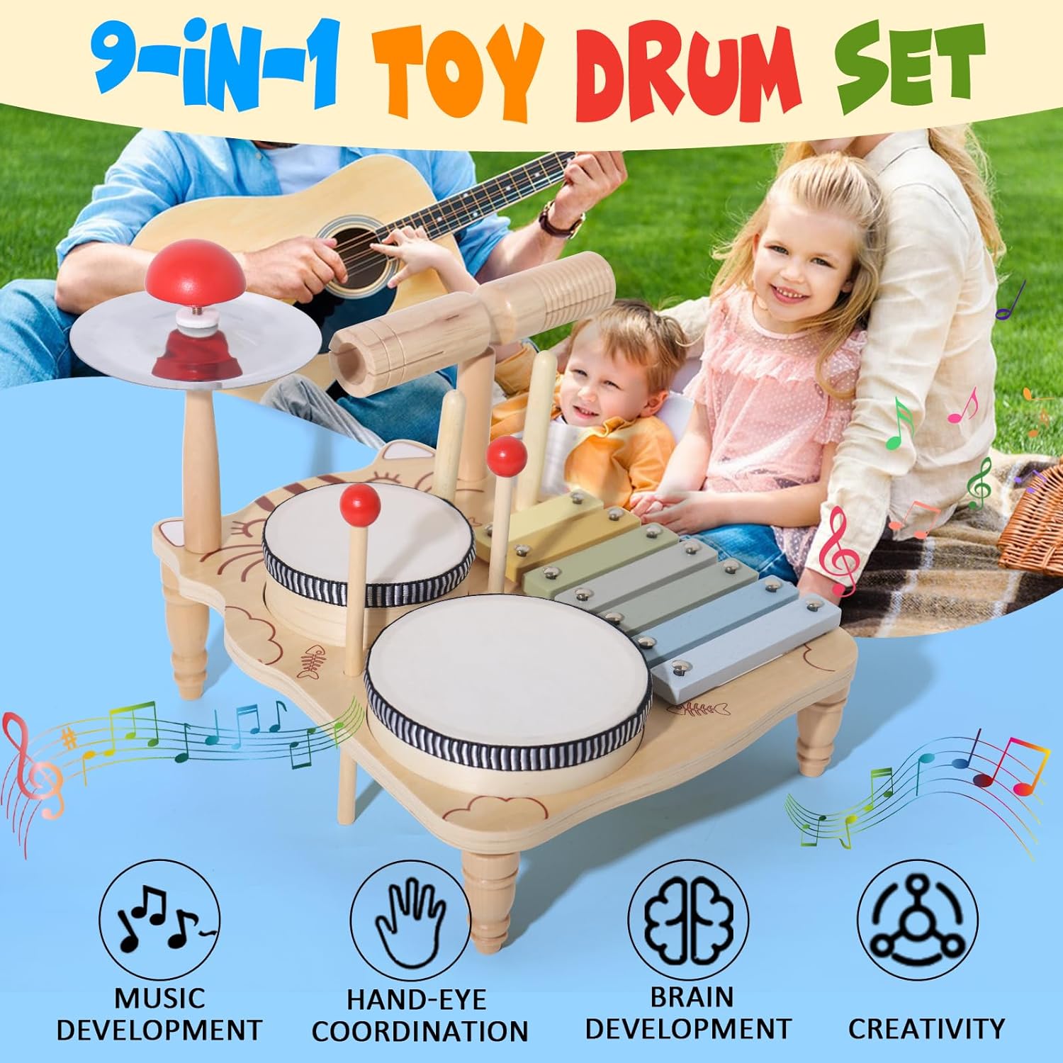 Wooden Xylophone Drum Set For  - Musical Instrument For Toddlers recensione e prezzo