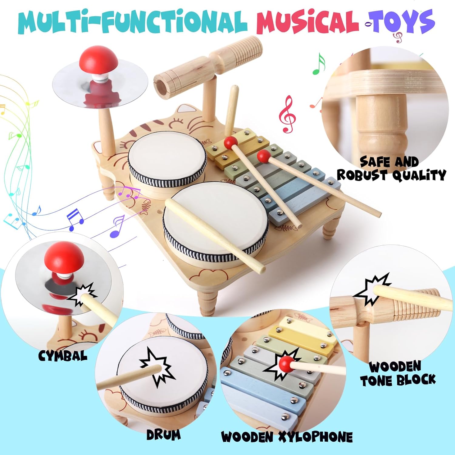 Wooden Xylophone Drum Set For  - Musical Instrument For Toddlers recensione e prezzo