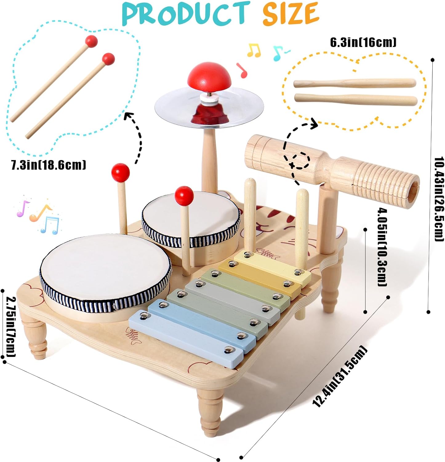 Wooden Xylophone Drum Set For  - Musical Instrument For Toddlers recensione e prezzo